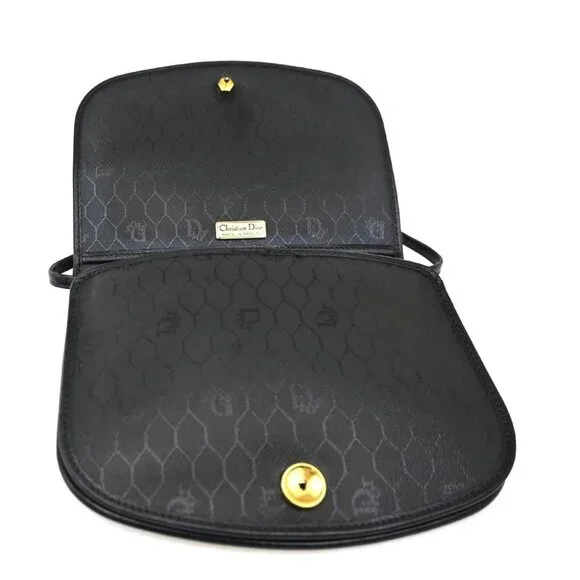 CHRISTIAN DIOR Logo Honey Comb Mini Shoulder Bag PVC Leather Black
